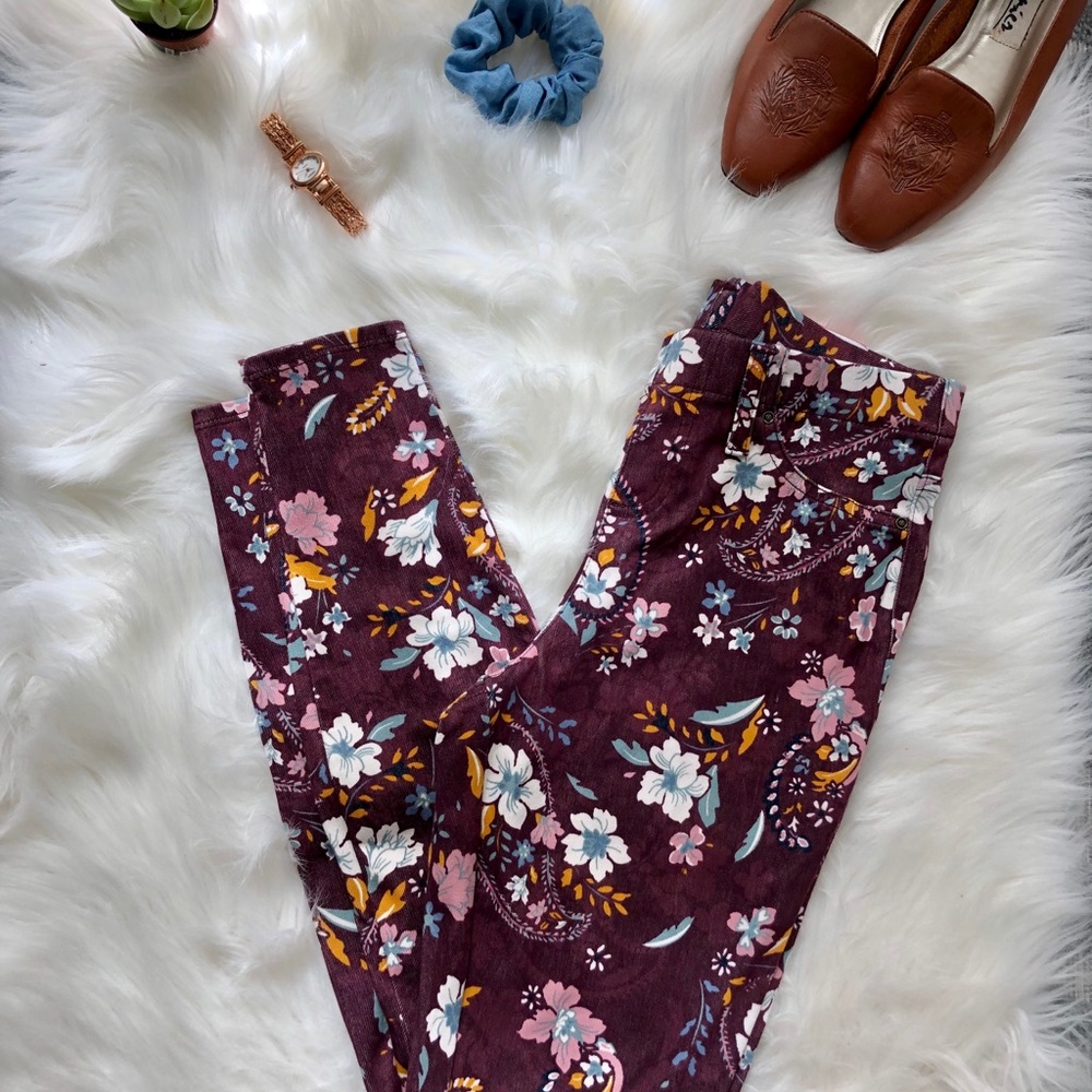 Floral Fall Maroon Jeggings